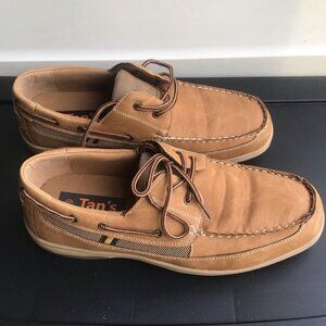 Tans Mens  Boat Shoes Beige Leather Lace Up Round Toe Casual 10.5
